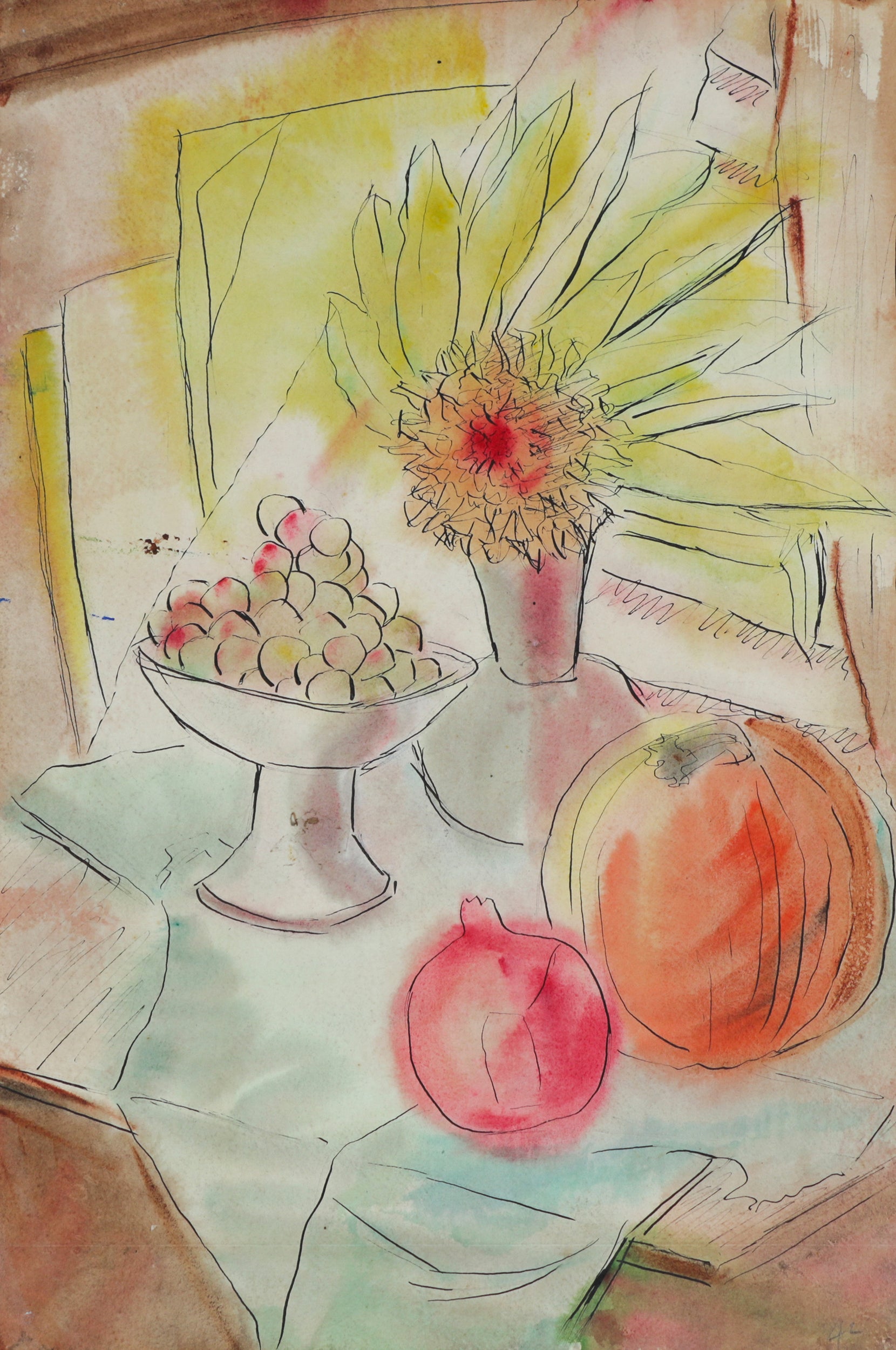 Rose Colored Still Life <br>1942 Watercolor <br><br>#B6557