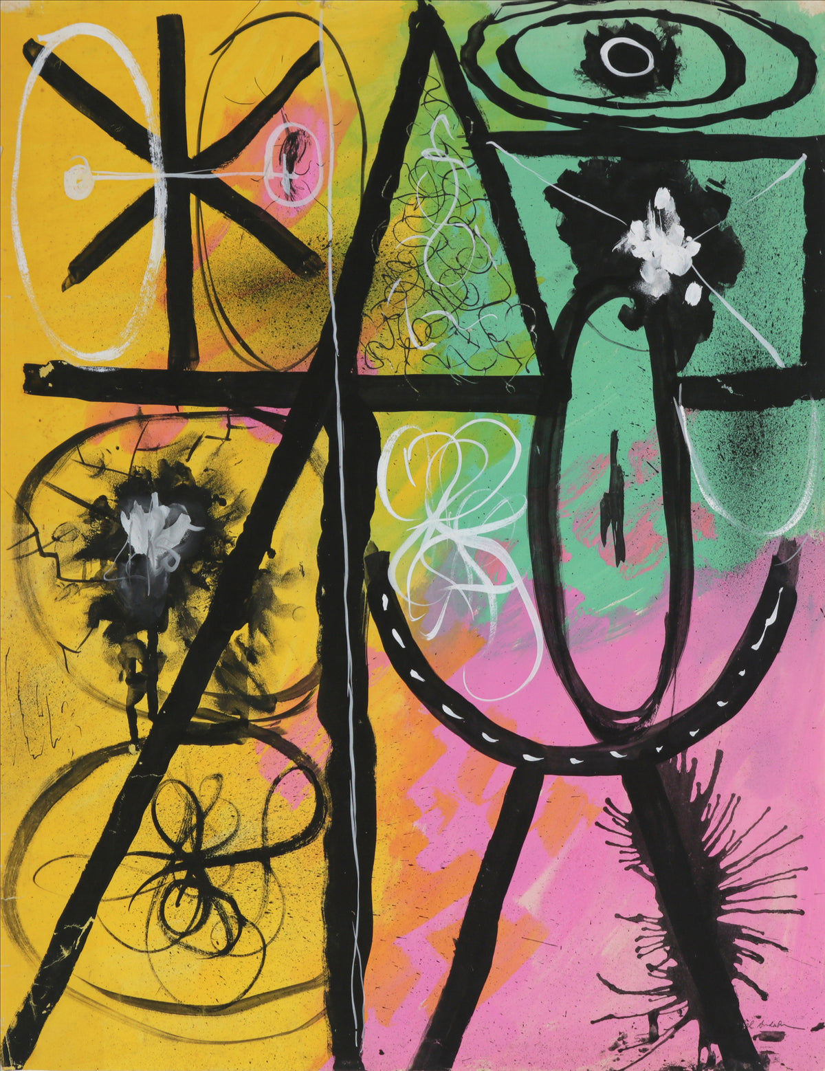 Colorful Gestural Abstract &lt;br&gt;1940s Tempera Paint &lt;br&gt;&lt;br&gt;#B6560