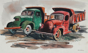 Two Vintage Trucks <br>1946 Watercolor <br><br>#B6574