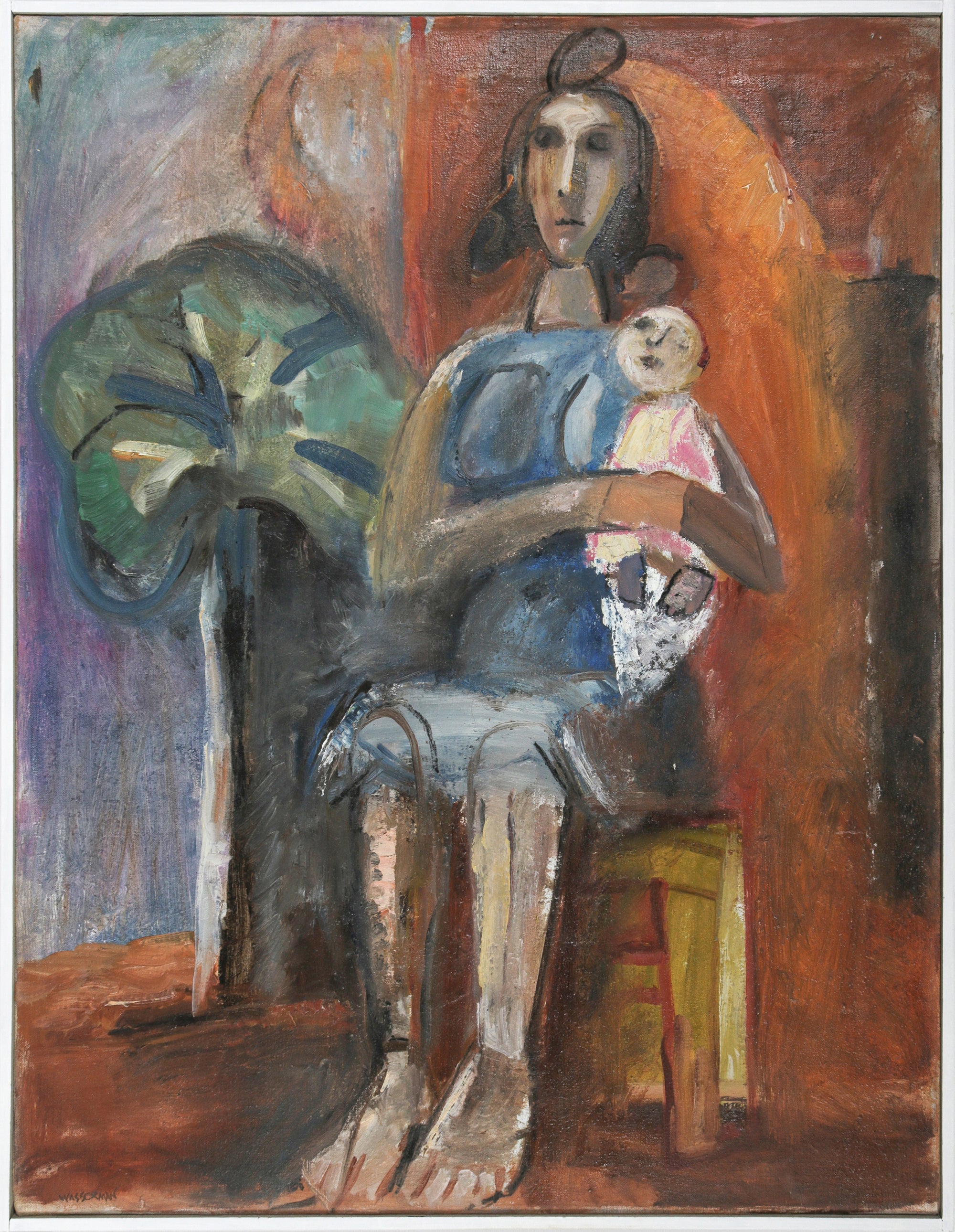 Cubist Mother & Child <br>20th Century Oil <br><br>#B6597