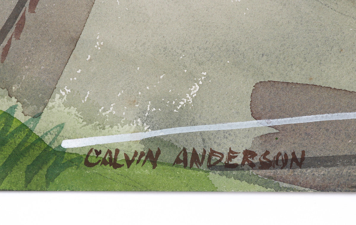 Vintage Street Corner Scene <br>Mid 1940s Watercolor <br><br>#B6622