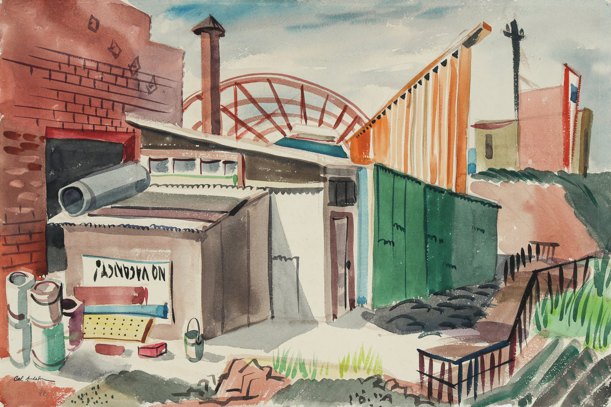 Vintage Industrial Cityscape &lt;br&gt;1946 Watercolor &lt;br&gt;&lt;br&gt;#B6632