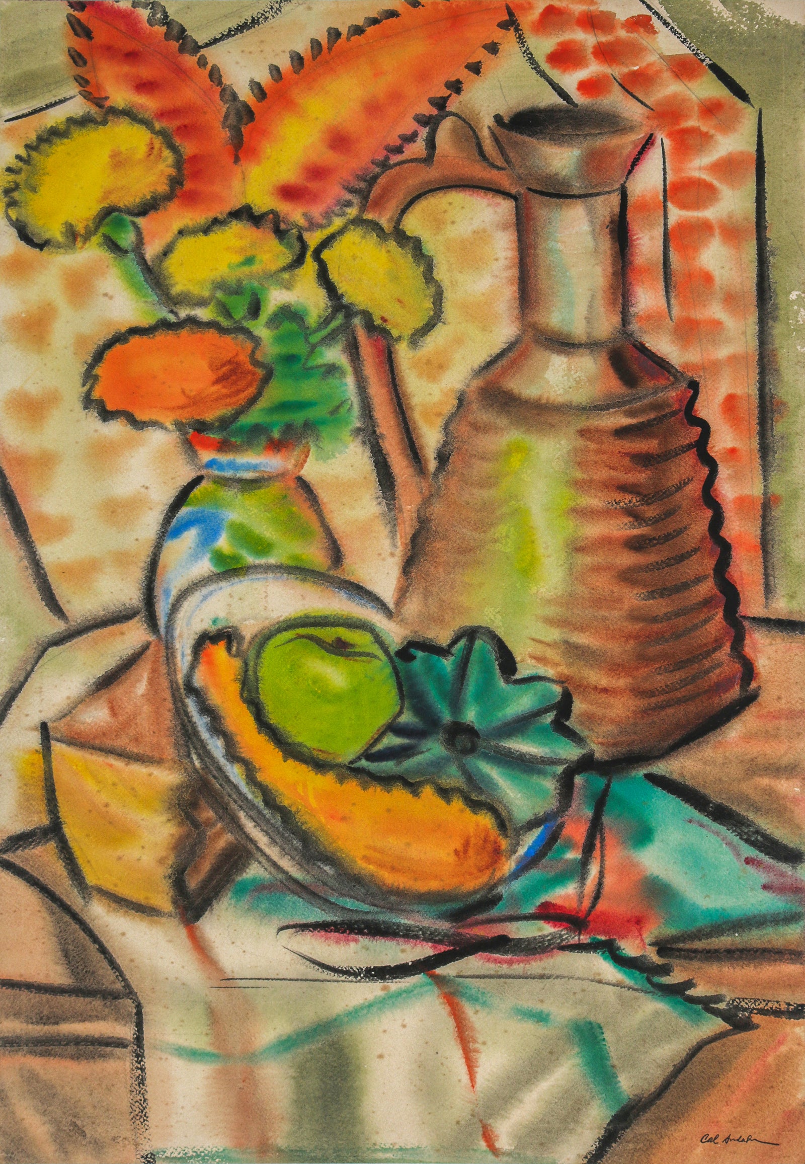 Warm Modernist Still Life <br>1948 Watercolor <br><br>#B6649