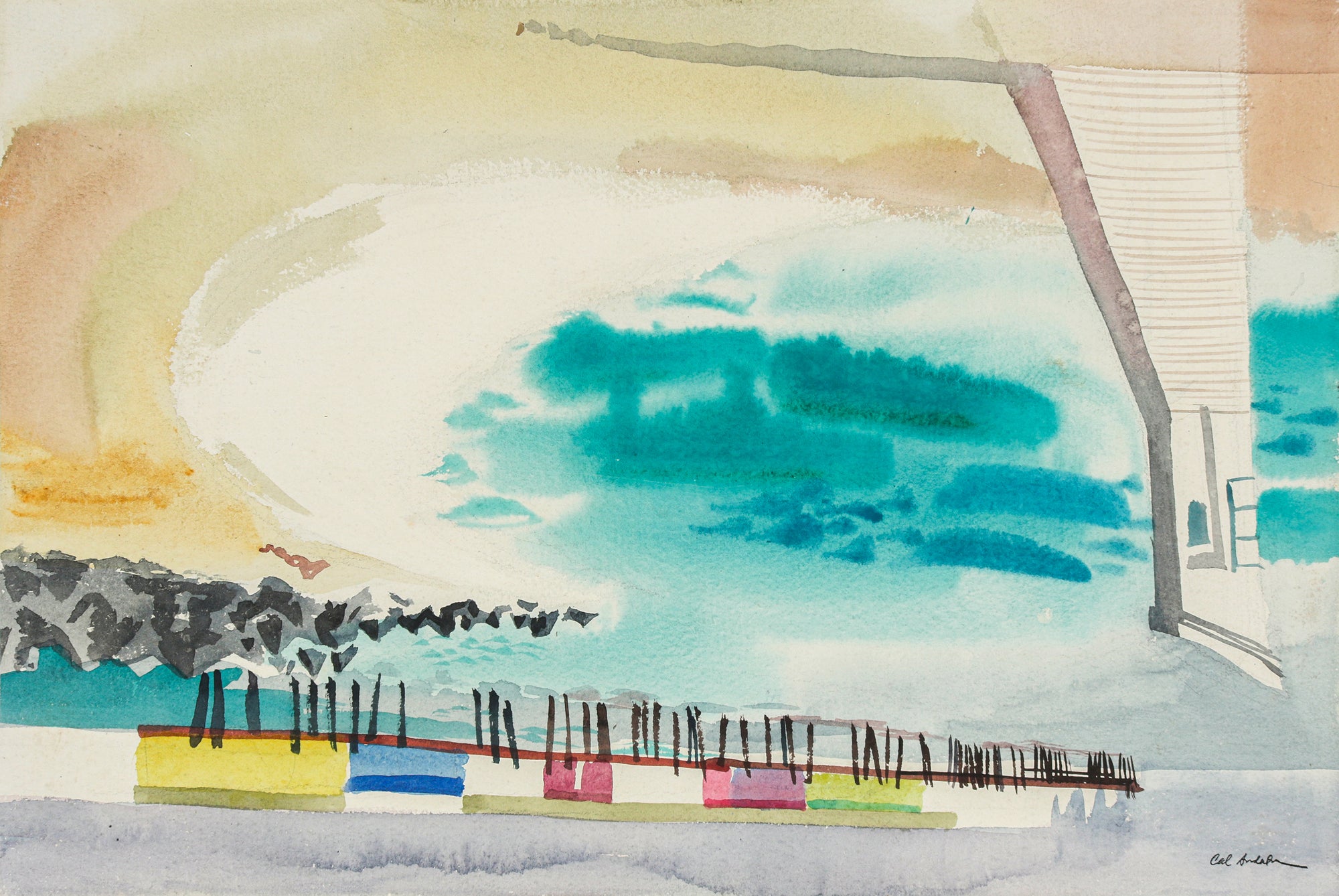 Vintage Coastal Abstract <br>Mid 1940s Watercolor <br><br>#B6653