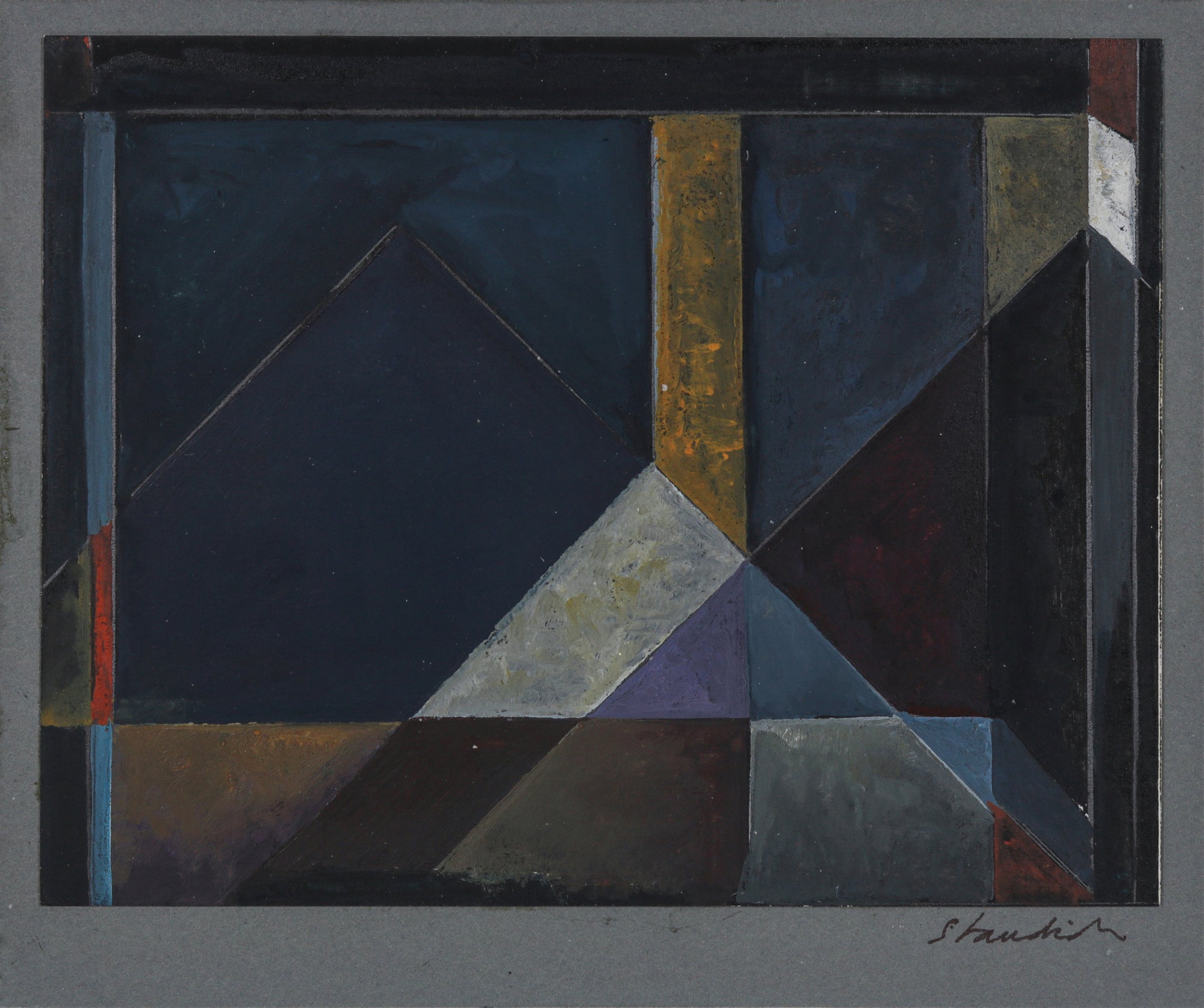 Moody Triangular Abstract <br>Late 20th Century Oil on Paper <br><br>#B6680