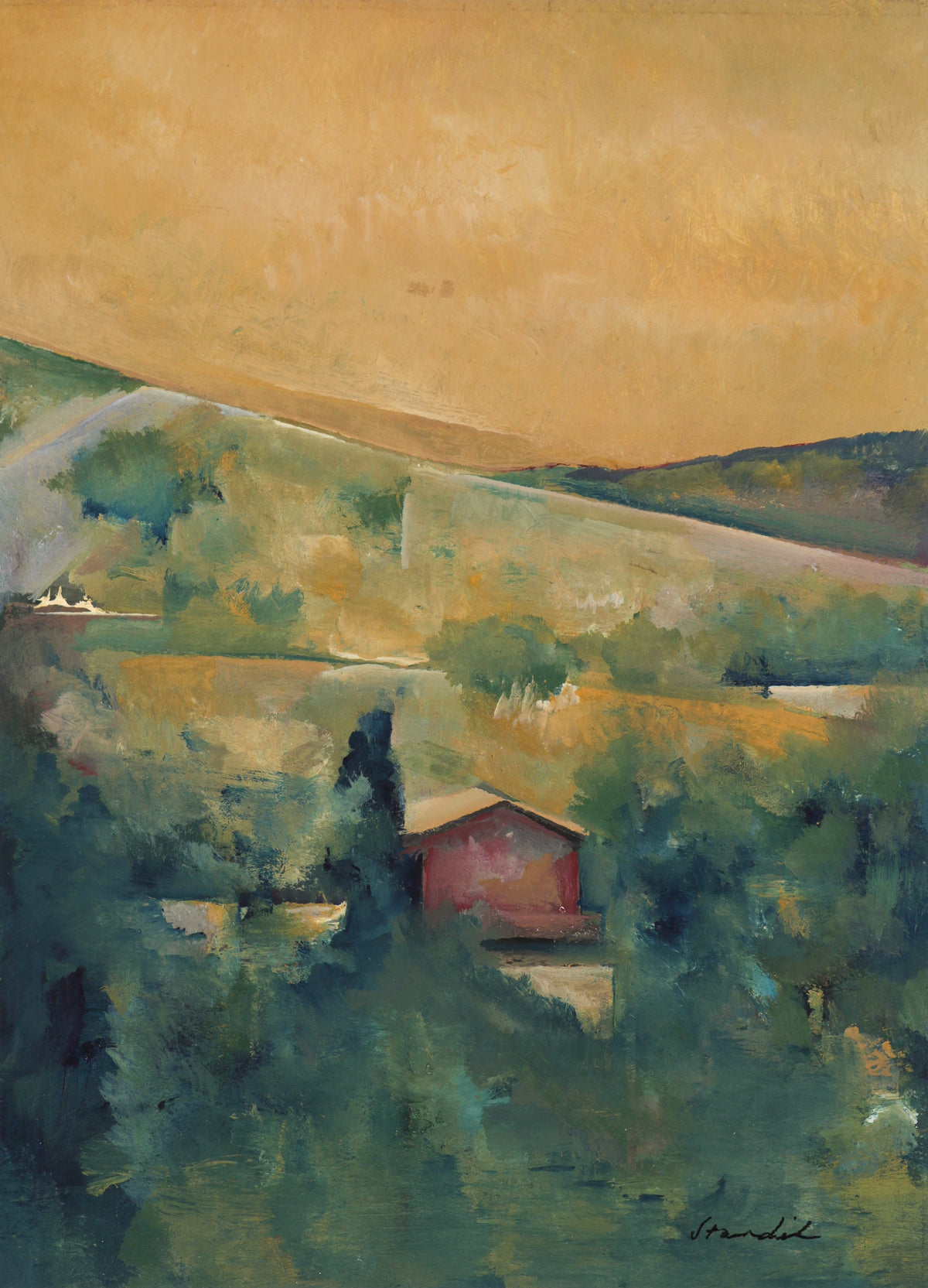 Warm Abstracted Los Angeles Hills <br>1980 Oil <br><br>#B6689