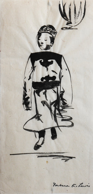 Figure in Asian Robes <br>Early 20th Century Ink <br><br>#C0032