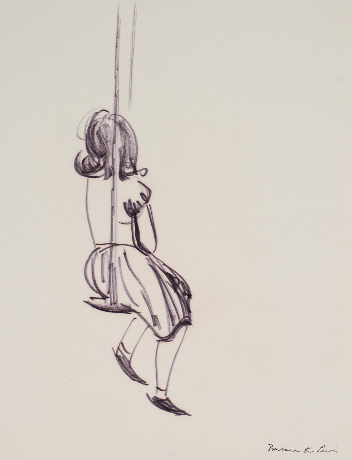Girl on a Swing &lt;br&gt;Early 20th Century Ink &lt;br&gt;&lt;br&gt;#C0047