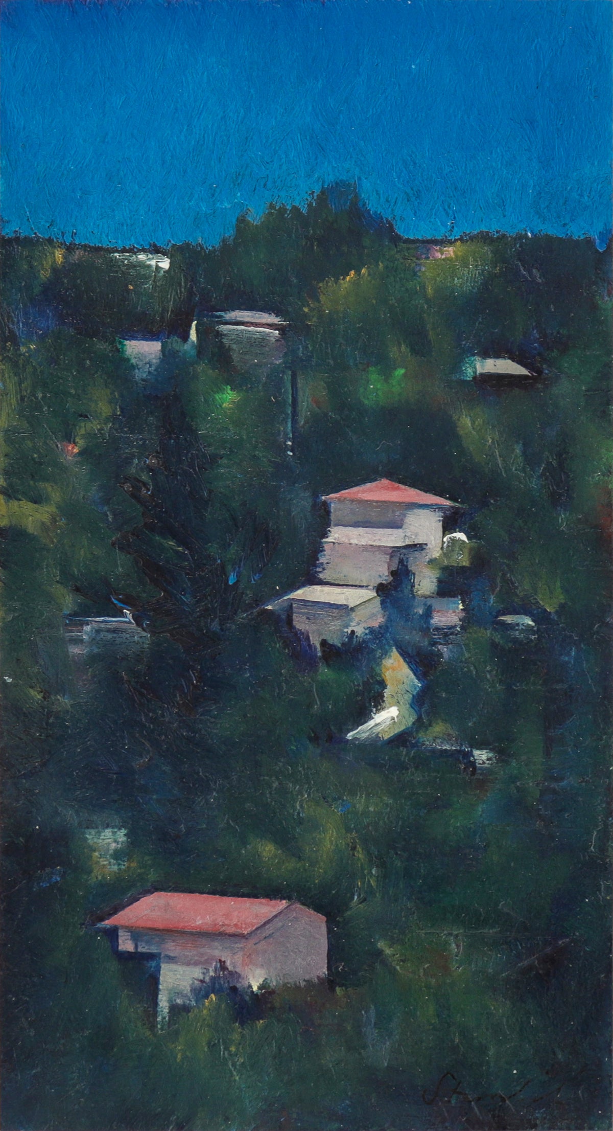 Los Angeles Hillside Scene <br>20th Century Oil on Paper <br><br>#C0067