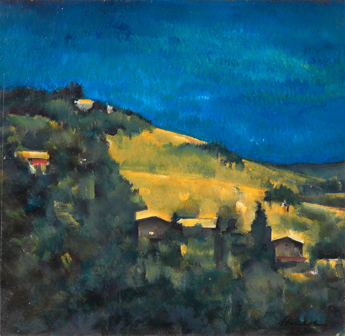 Vivid Abstracted Landscape <br>2009 Oil on Paper <br><br>#C0069