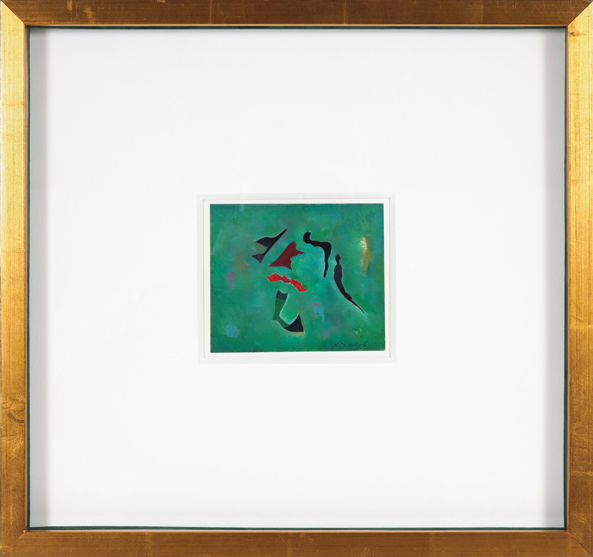 Modernist Green Abstract <br>20th Century Oil on Paper <br><br>#C0080