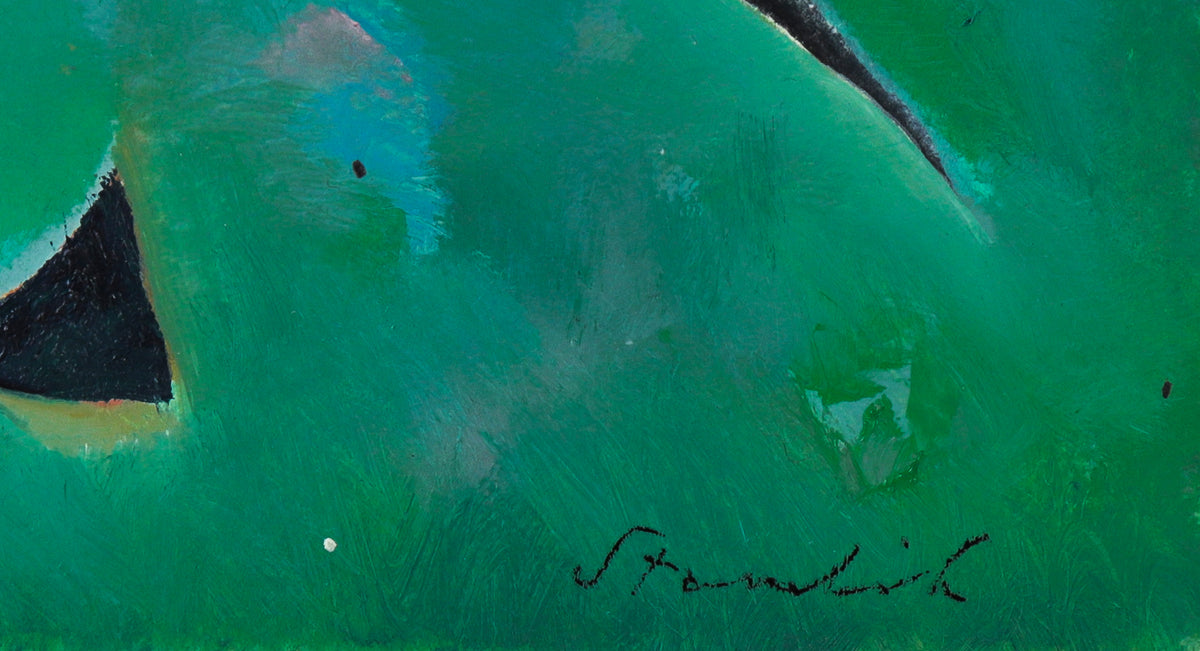 Modernist Green Abstract <br>20th Century Oil on Paper <br><br>#C0080