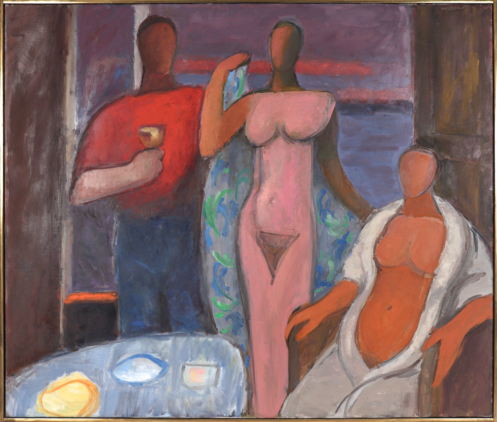 Three Cubist Figures <br>20th Century Oil <br><br>#C0131