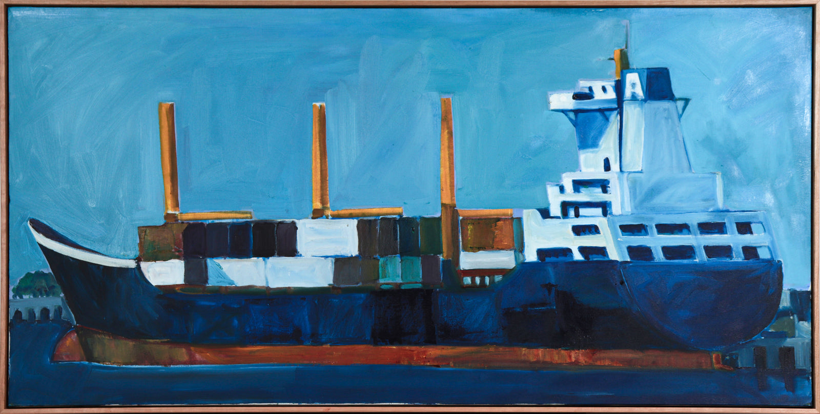 Painting of a Shipping Barge <br>20th Cetury Oil <br><br>#C0930