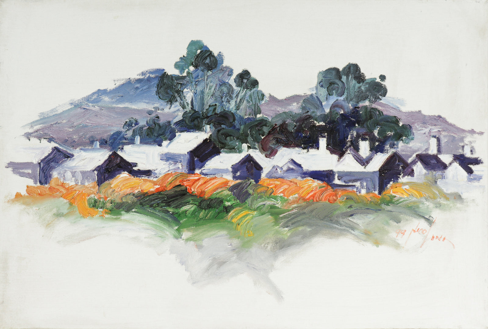 Gestural Neighborhood Scene<br>1999 Oil<br><br>#C0972