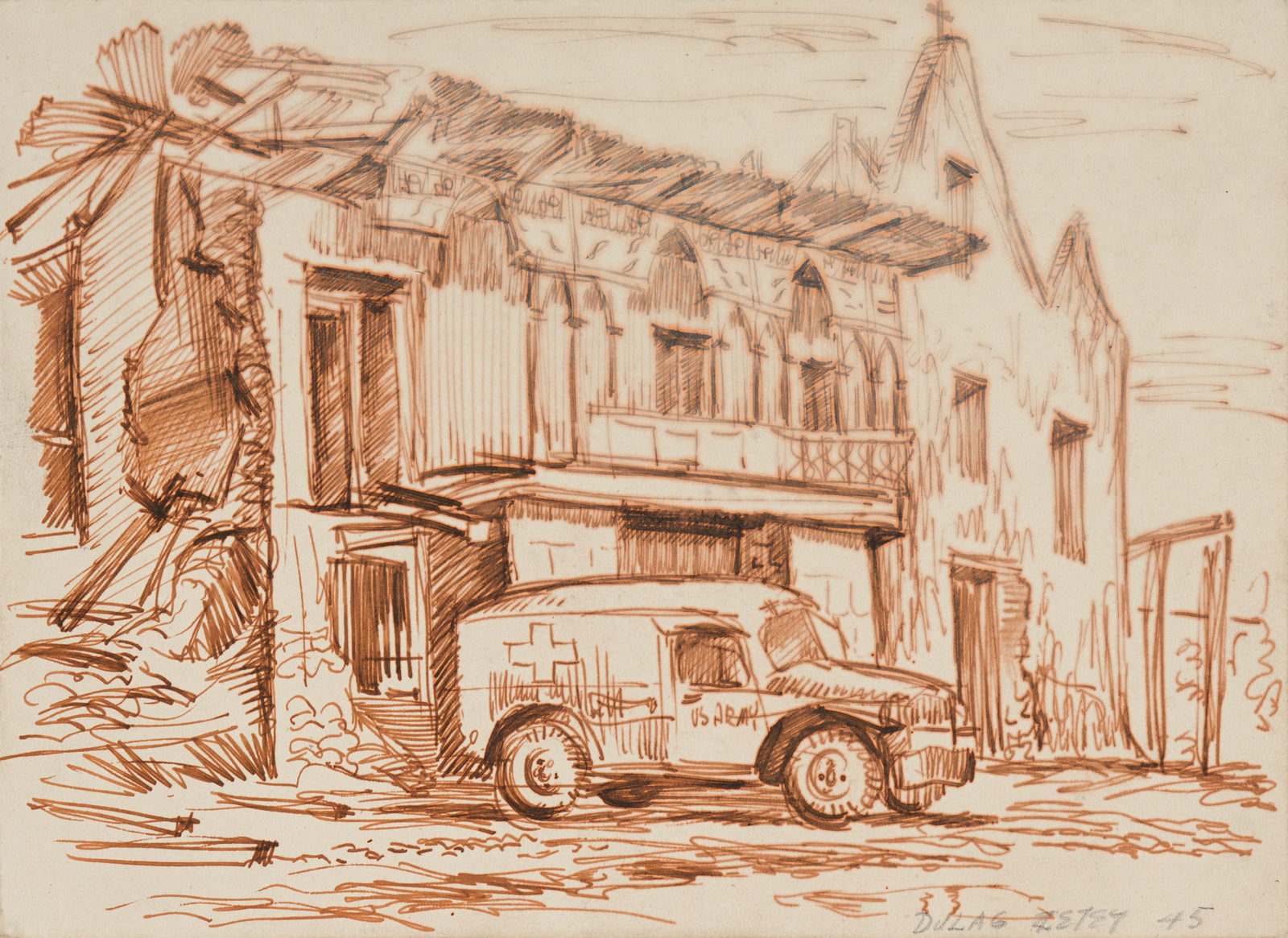 <i>Dulag, Letey</i> <br>1945 Watercolor <br><br>#C1077