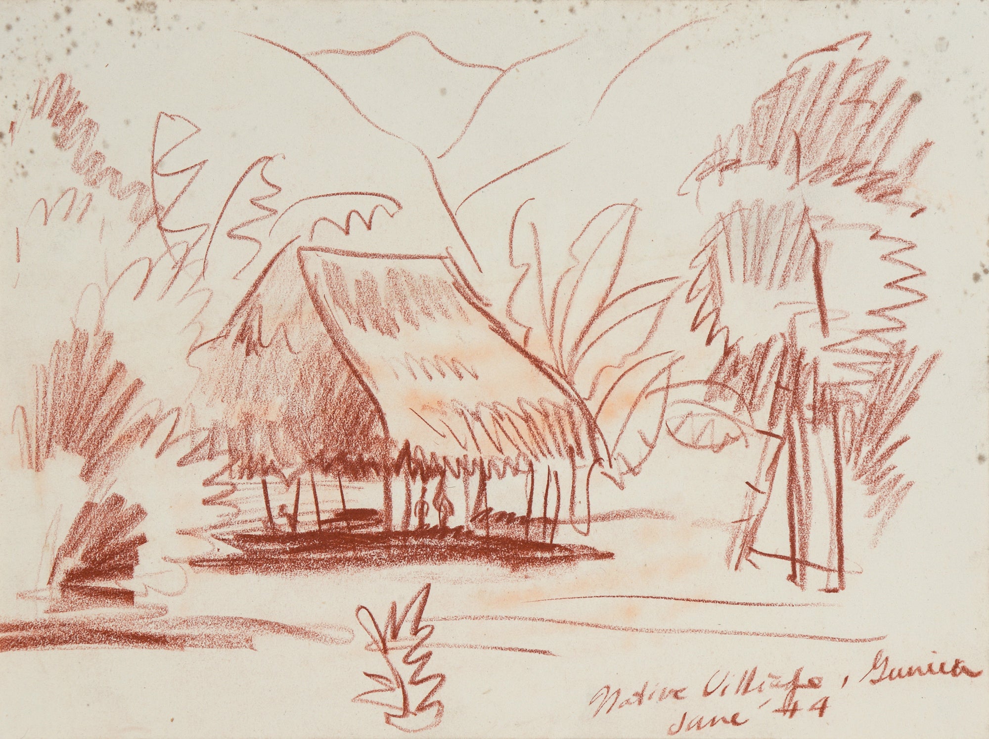 <i>Native Village (Philippines)</i> <br>1944 Conte Crayon <br><br>#C1083