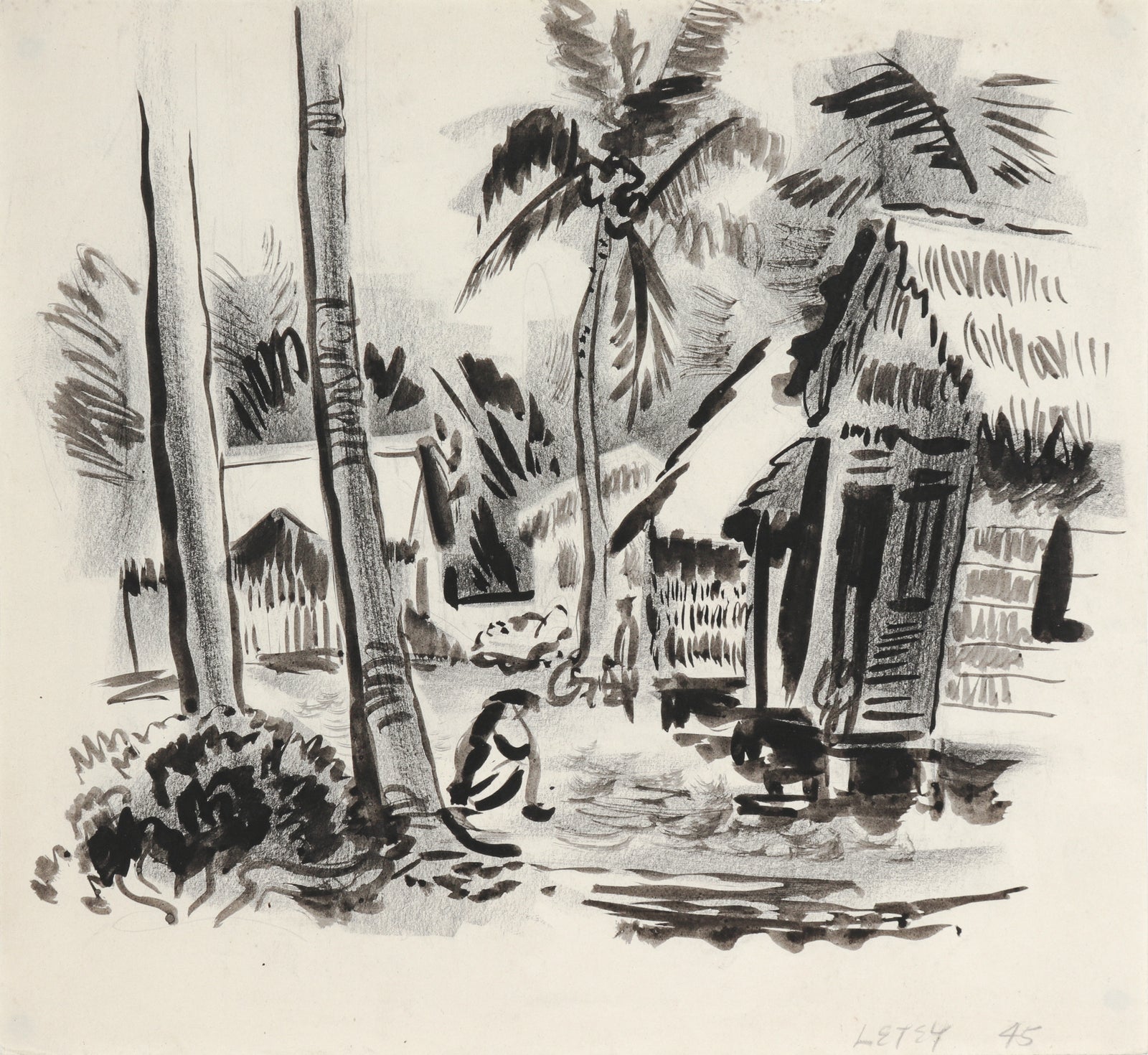 <i>Letey</i> <br>1945 Ink & Charcoal <br><br>#C1086