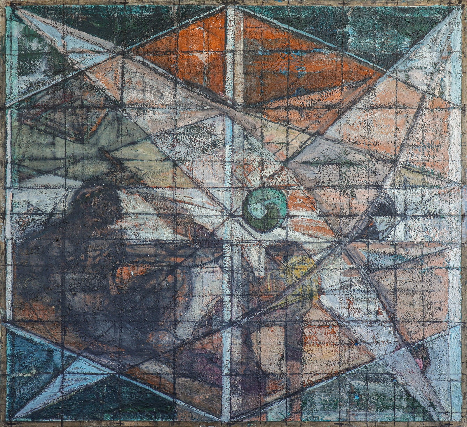 Large-Scale Geometric Abstract <br>1960s Mixed Media with Swedish Putty <br><br>#C1172