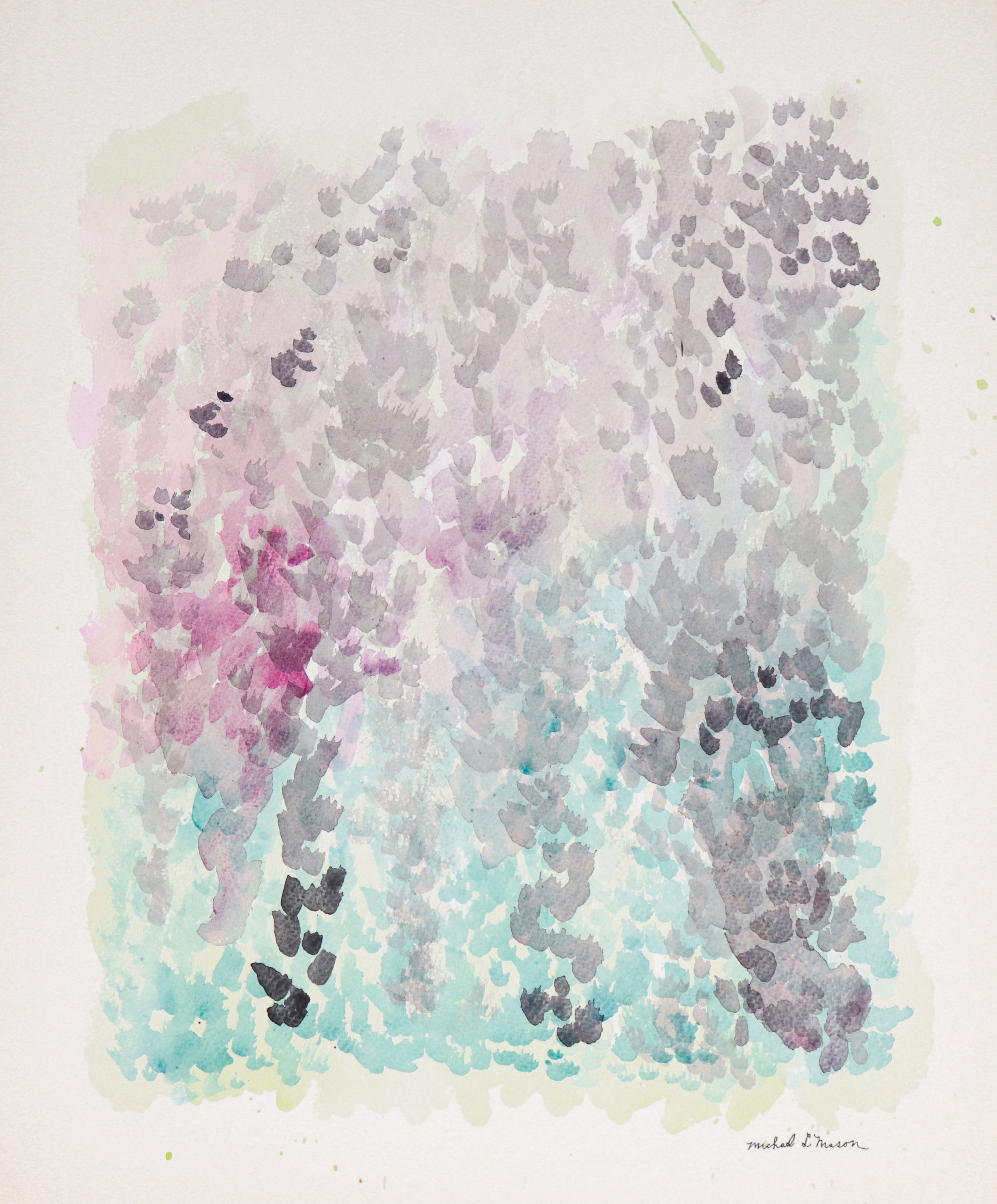 Dotted Pink & Teal Color Field <br>1963 Watercolor <br><br>#C1188