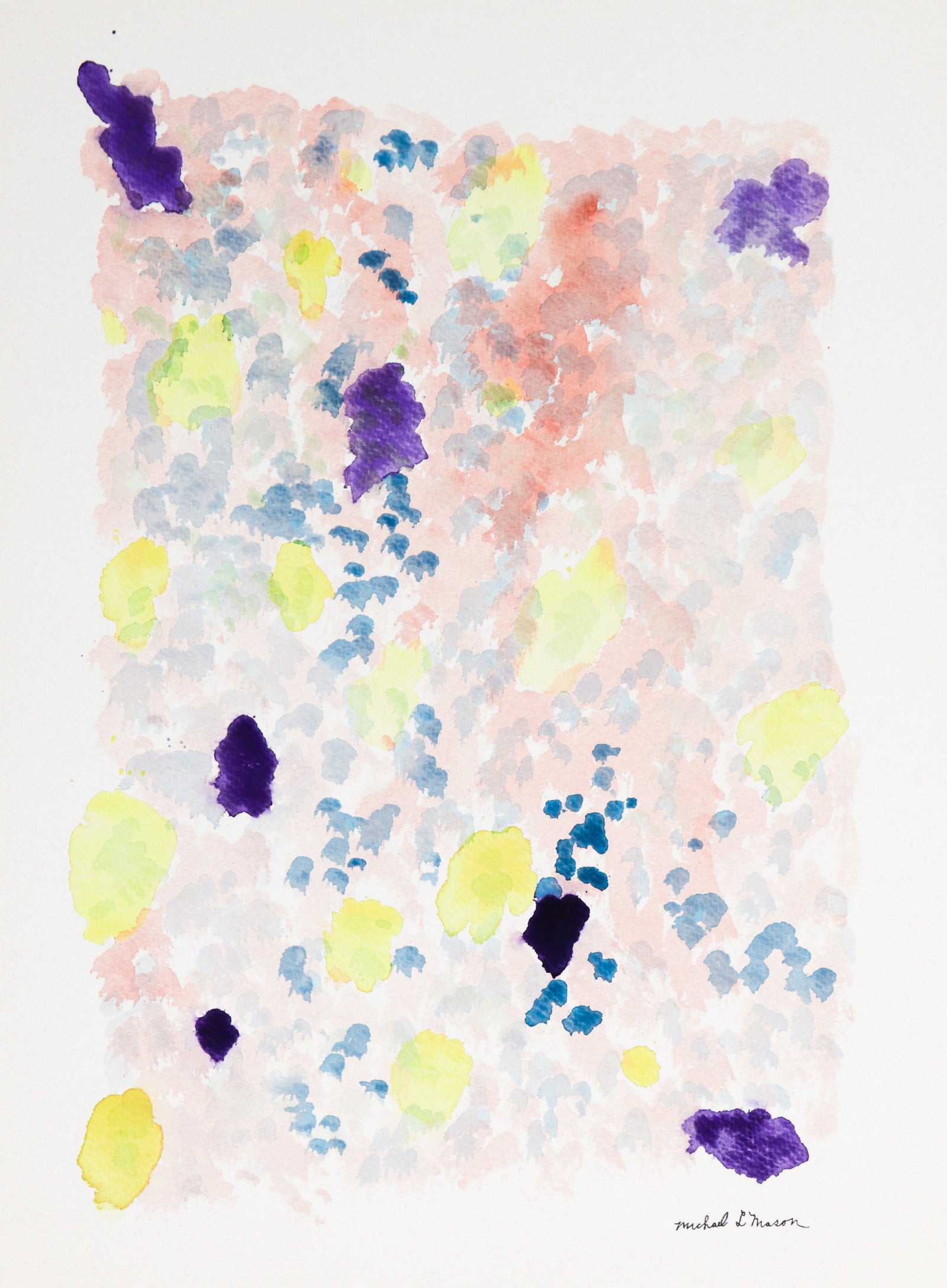 Purple & Yellow Delicate Color Field <br>1960s Watercolor <br><br>#C1210
