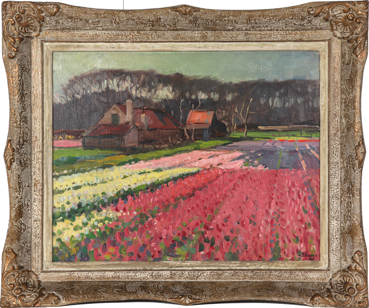 Tulip Farm, Nunspeet &lt;br&gt;Early 20th Century Oil &lt;br&gt;&lt;br&gt;#C1259