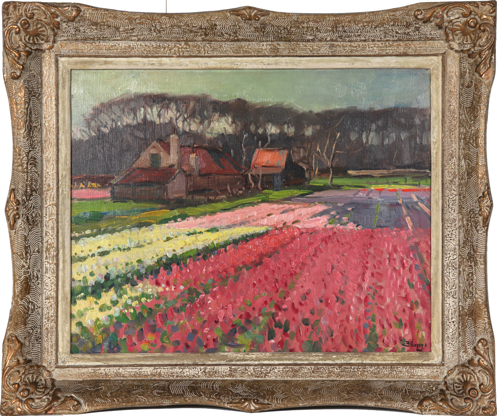 Tulip Farm, Nunspeet <br>Early 20th Century Oil <br><br>#C1259