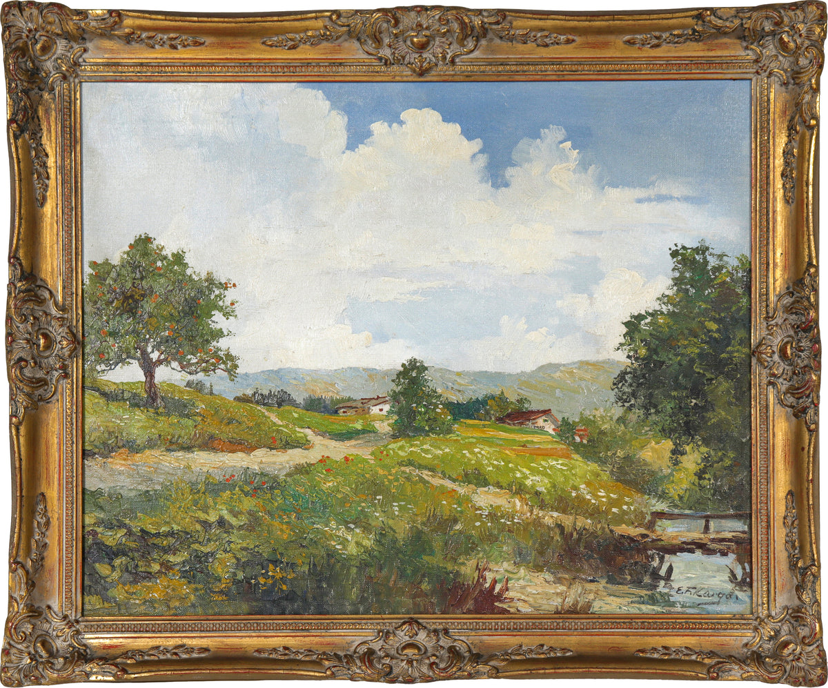 Idyllic Landscape with Creek &lt;br&gt;Early 20th Century Oil &lt;br&gt;&lt;br&gt;#C1412