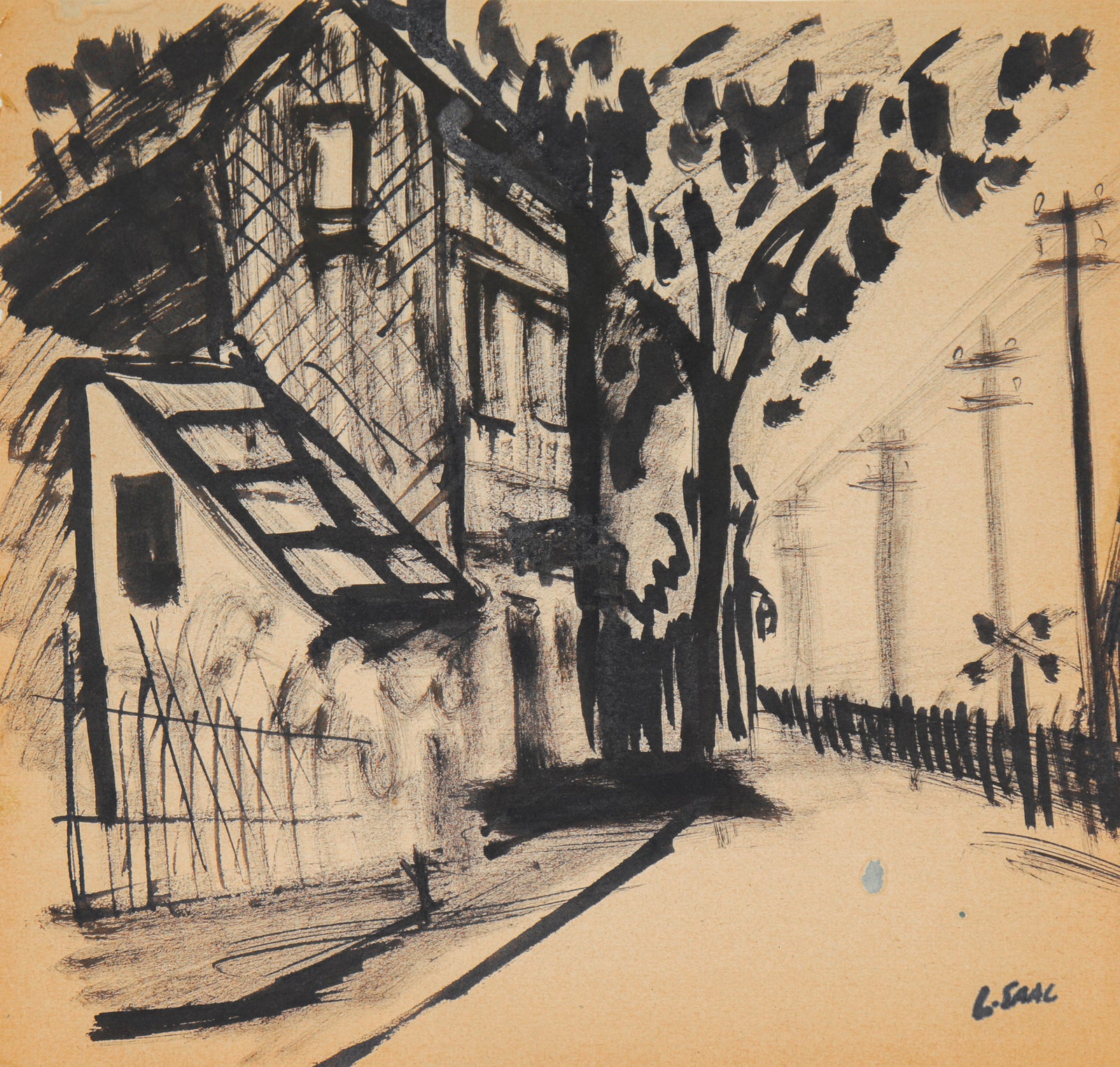 Down the Road Monochromatic Study<br>1946 Ink<br><br>#C1432