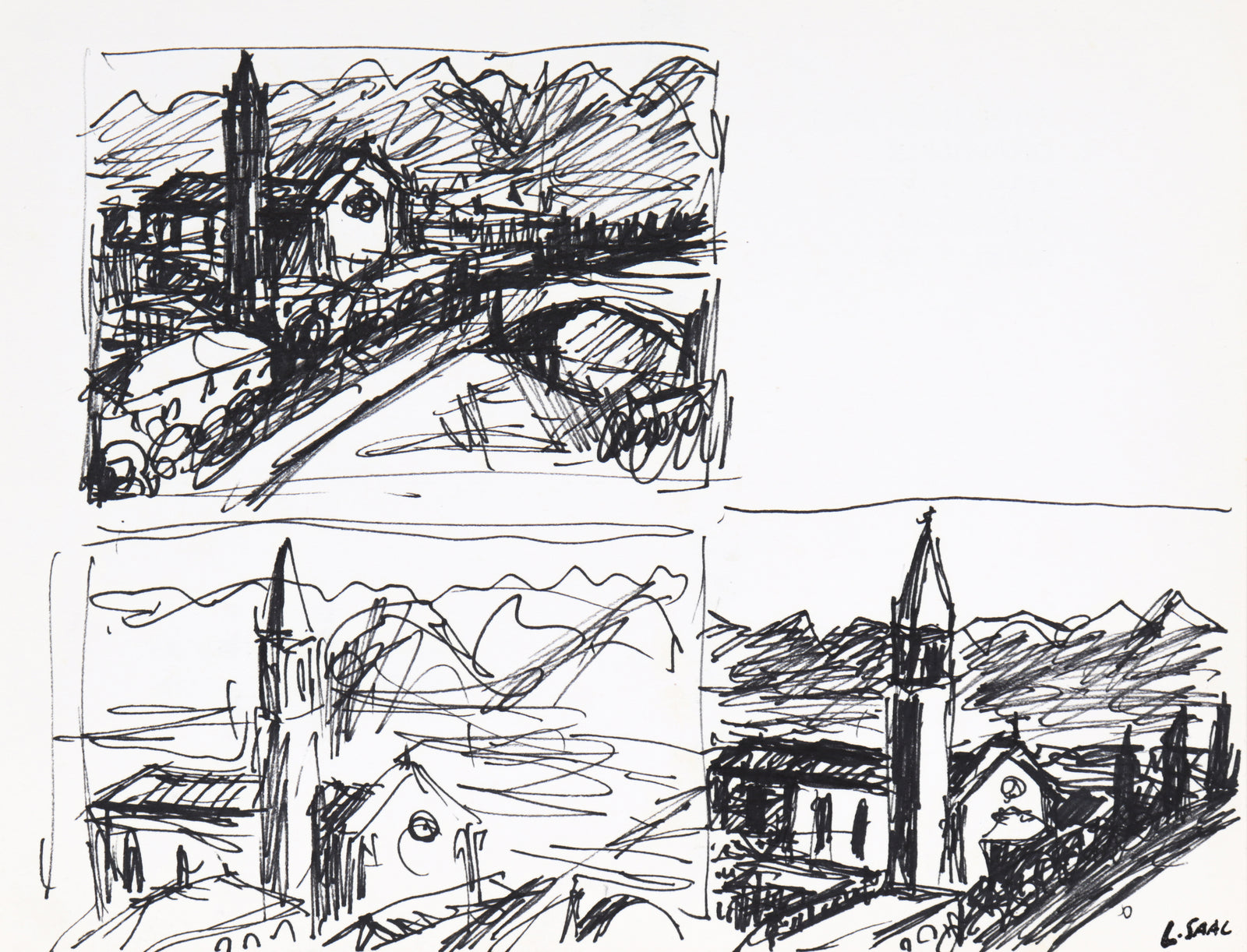 Monochromatic Church Study<br>1980s Ink<br><br>#C1438