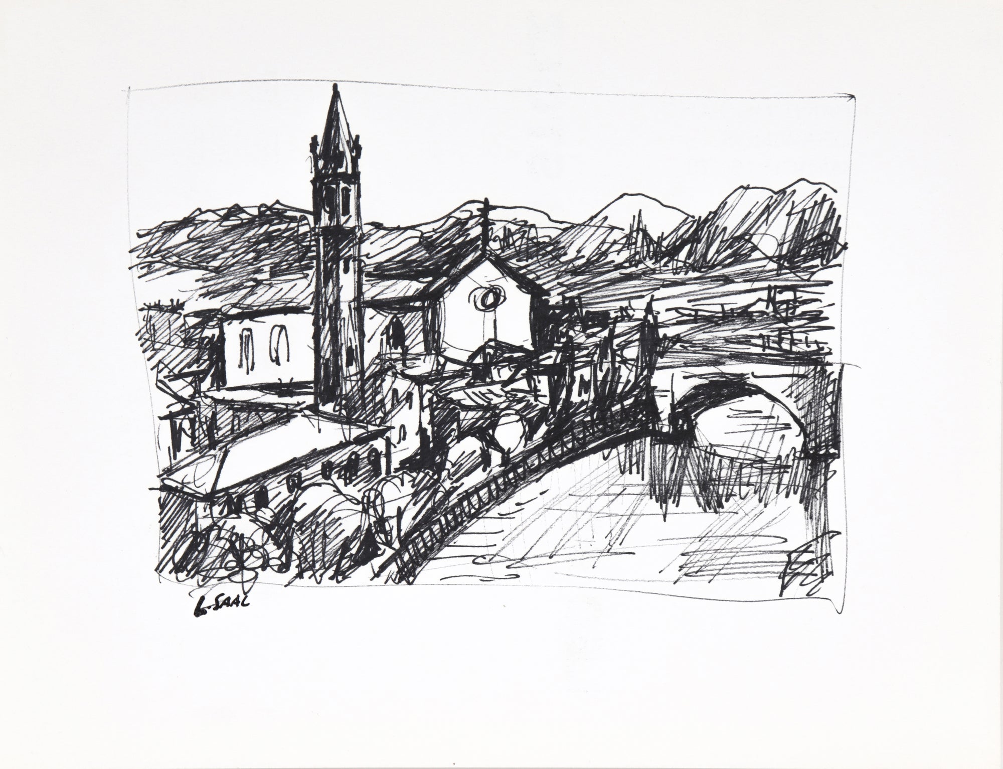 Church by the Water <br>1980s Ink<br><br>#C1440