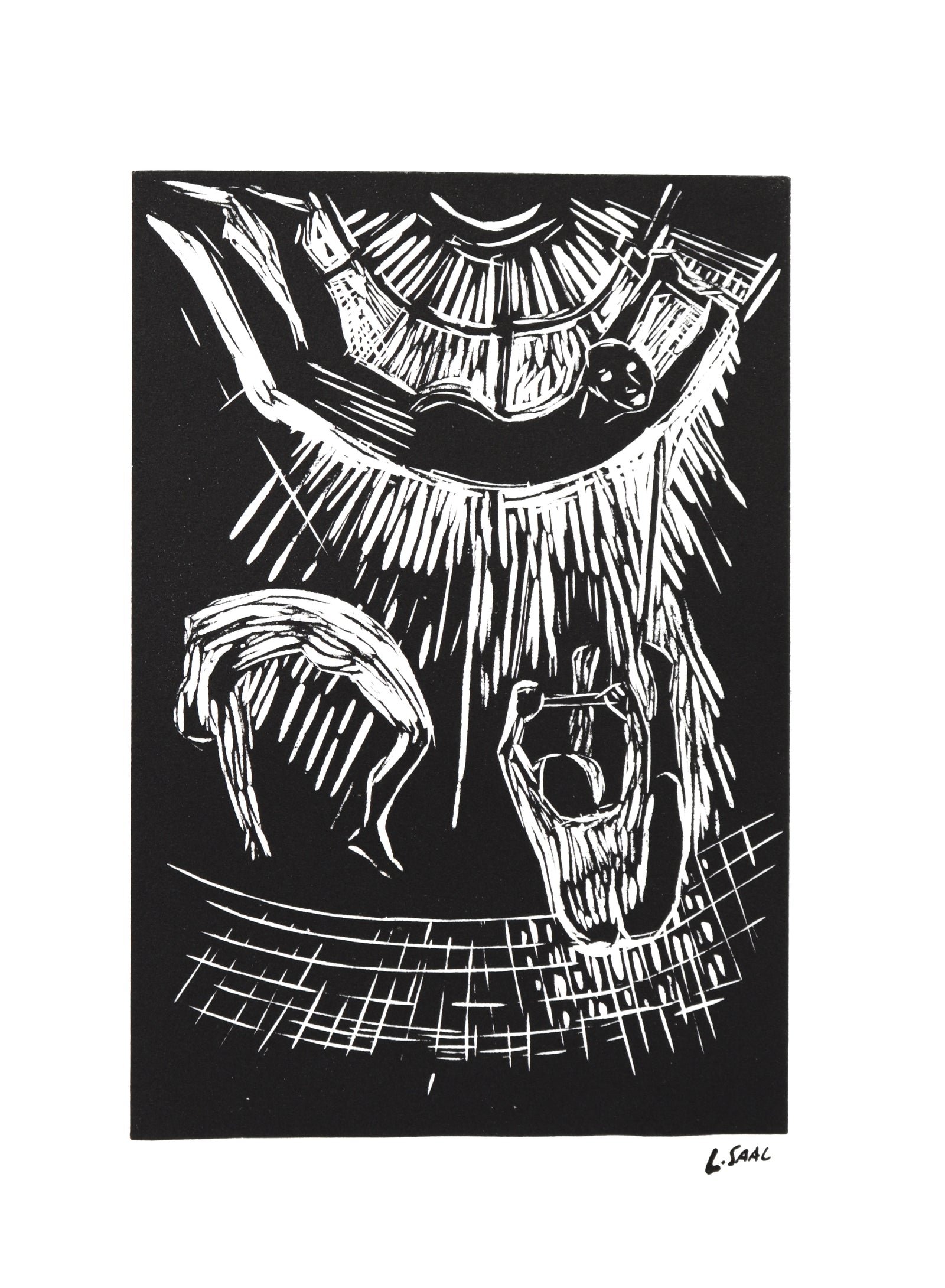 Trapeze Performers<br>1984 Linocut<br><br>#C1445