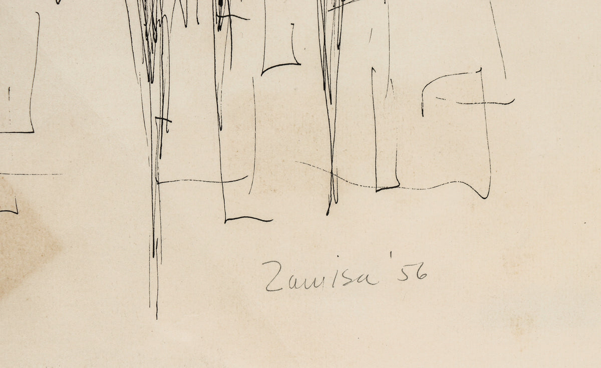 Frenetic Geometric Abstract <br>1956 Ink <br><br>#C1536