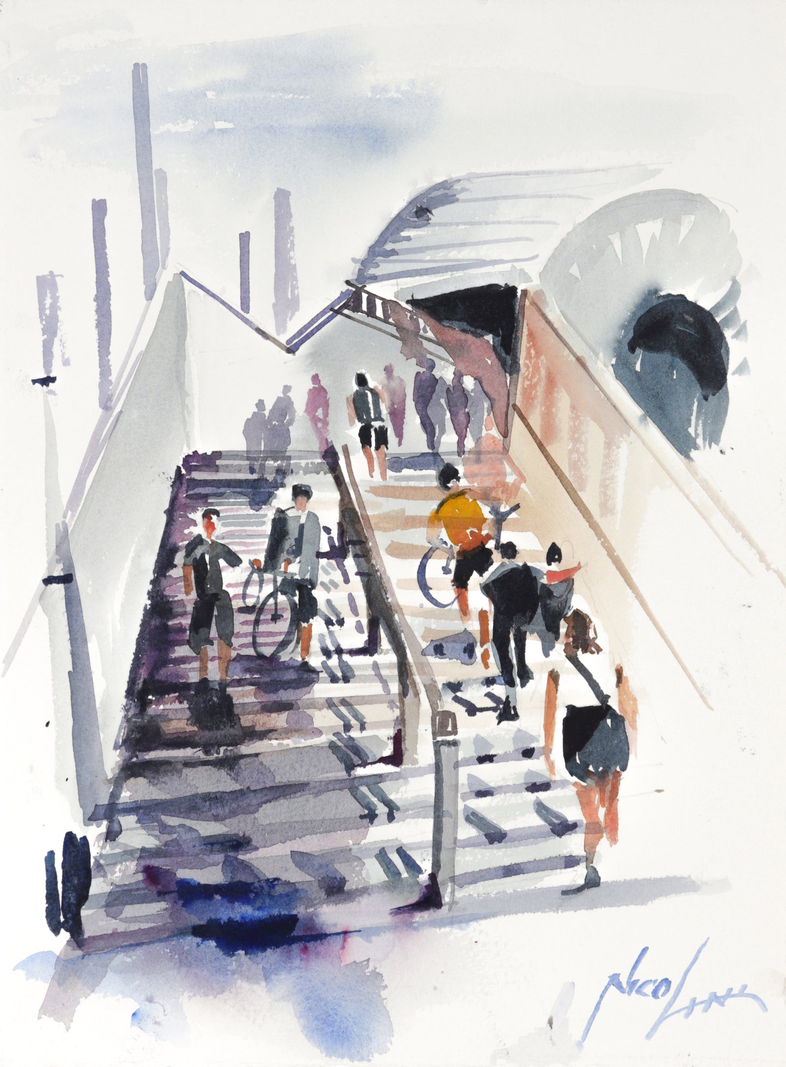 Abstracted Bay Area Urban Scene <br> 20th Century Watercolor <br><br>#C1623