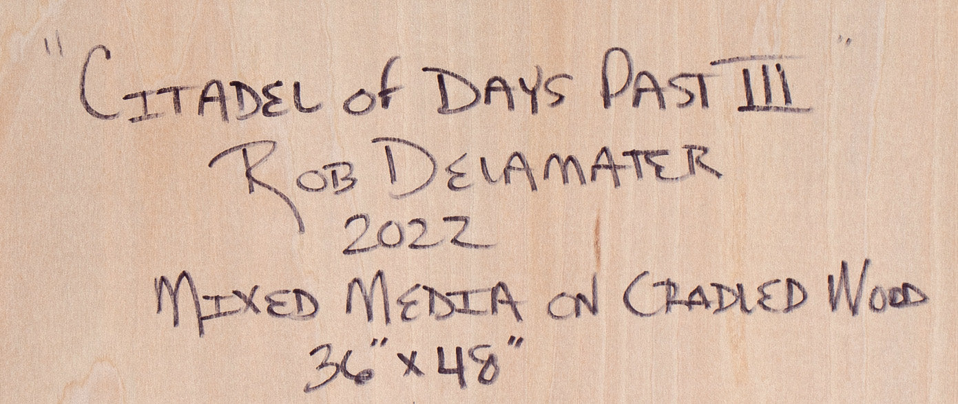 <i>Citadel of Days Past III</i> <br>2022 Mixed Media on Cradled Wood <br><br>#C1682