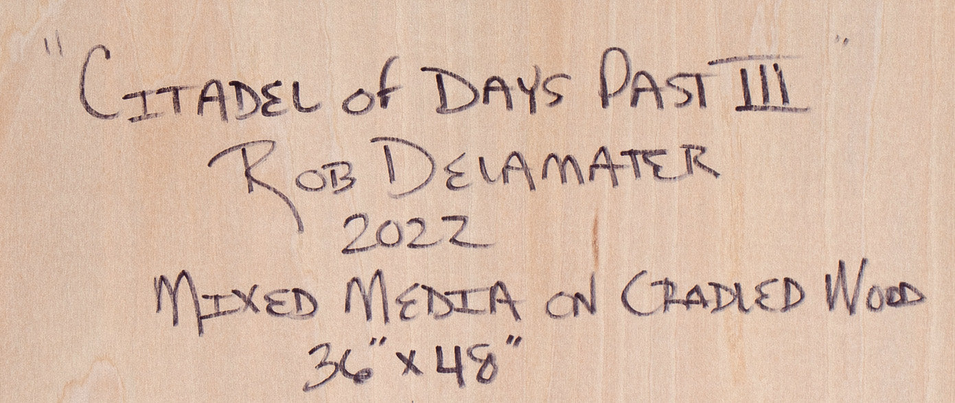 <i>Citadel of Days Past III</i> <br>2022 Mixed Media on Cradled Wood <br><br>#C1682