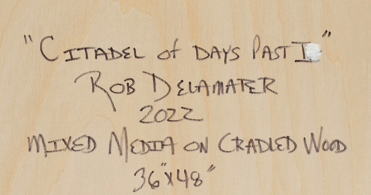 <i>Citadel of Days Past I</i> <br>2022 Mixed Media on Cradled Wood <br><br>#C1686