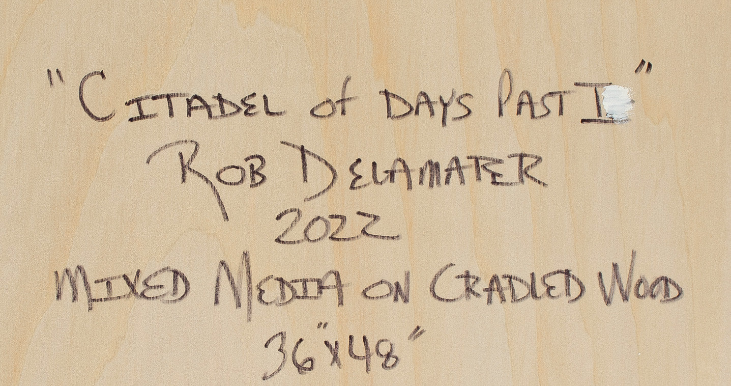 <i>Citadel of Days Past I</i> <br>2022 Mixed Media on Cradled Wood <br><br>#C1686