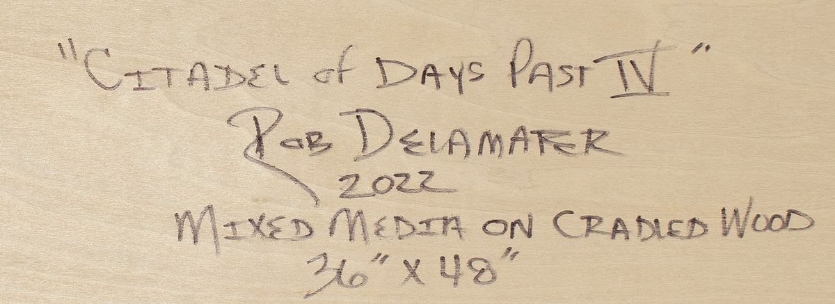 <i>Citadel of Days Past IV</i> <br>2022 Mixed Media on Cradled Wood <br><br>#C1688