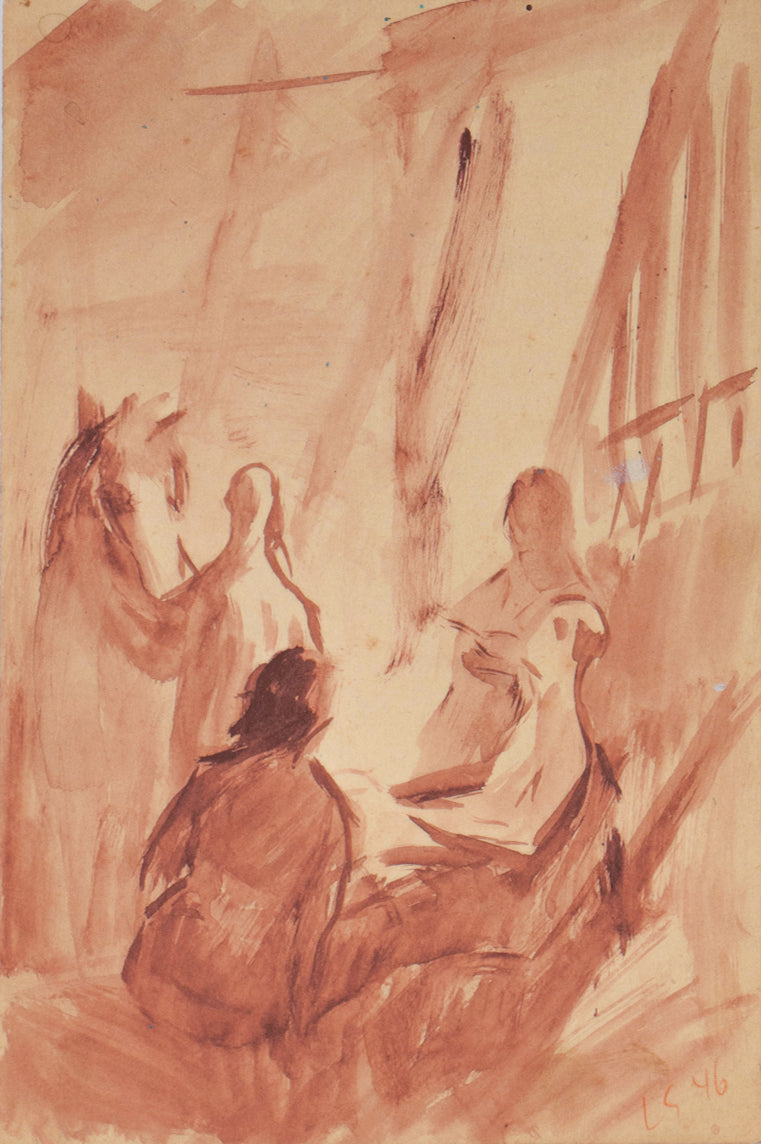 Figurative Circus Scene with Horse &lt;br&gt; 1946 Gouache &lt;br&gt;&lt;br&gt;#C1703