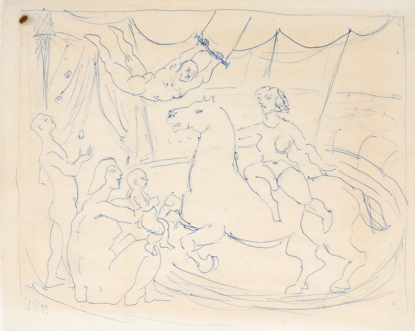 Abstracted Trapeze & Vaulting Performance <br>1980 Ink <br><br>#C1709