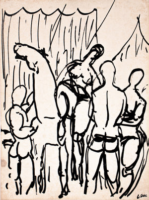 Circus Performance with a Horse <br>1949 Ink <br><br>#C1713