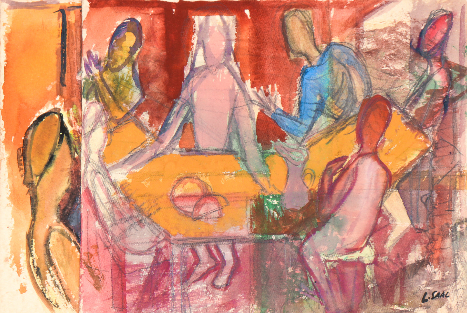 Rendition of <i>The Last Supper</i> Study <br> 20th Century Gouache & Pencil <br><br>#C1717