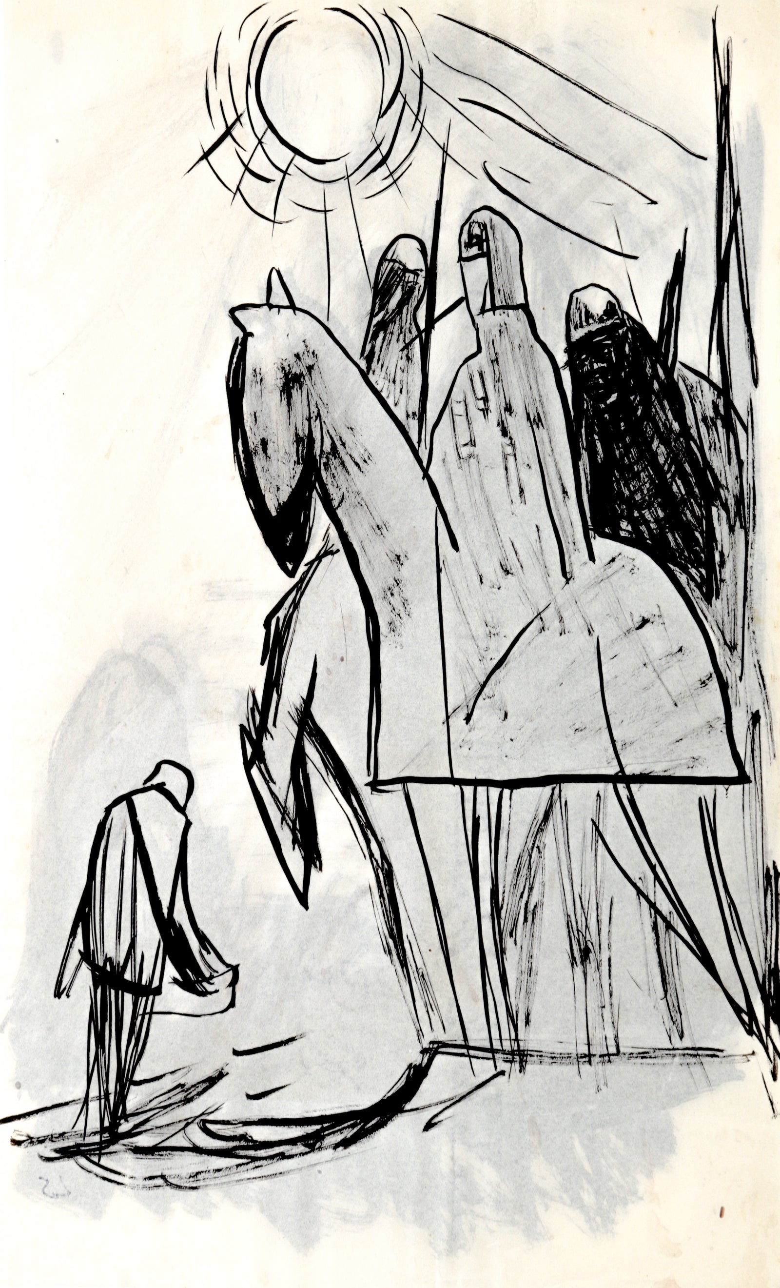 Backlight Horse Riders Scene <br>1944 Ink <br><br>#C1722