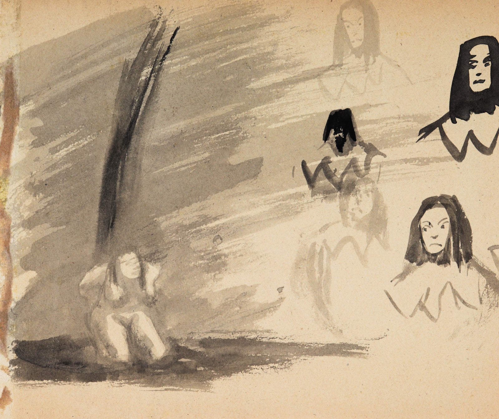 Monochromatic Rider Scene <br>1943 Ink <br><br>#C1727