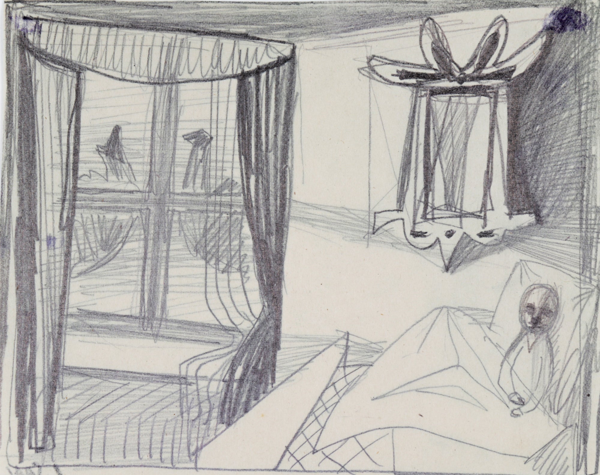 Cubist Interior Scene with Figure <br>1949 Pastel, Pencil & Graphite <br><br>#C1730