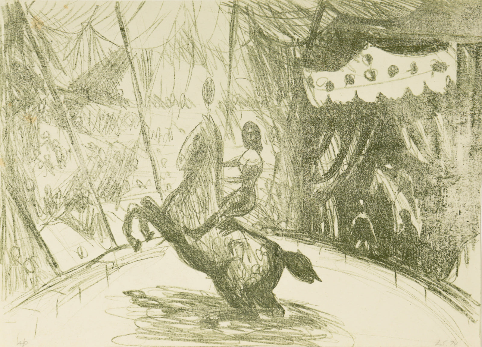 Equestrian Performance at the Circus <br>1947 Monoprint <br><br>#C1734