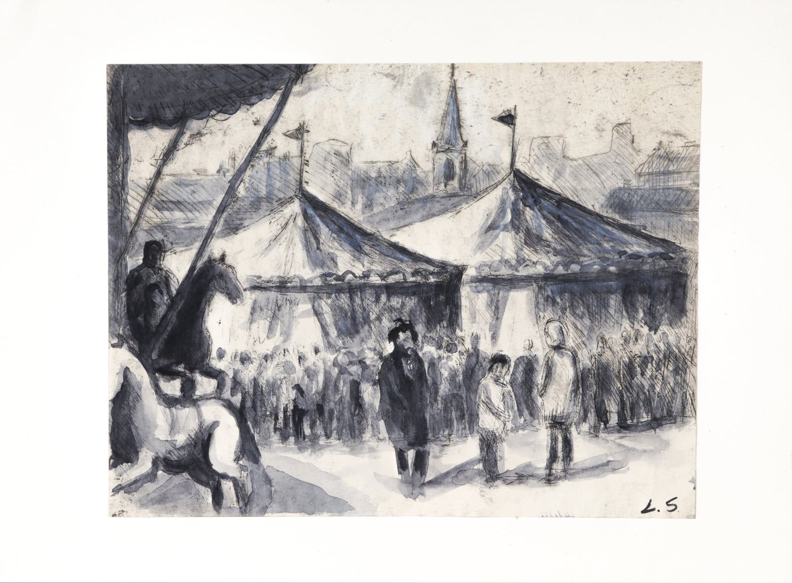 In Front of the Big Tent <br>1946 Ink <br><br>#C1737