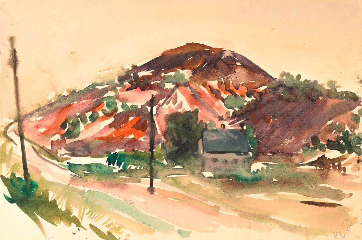 Abstracted Landscape Scene &lt;br&gt; 1946 Watercolor &lt;br&gt;&lt;br&gt;#C1743