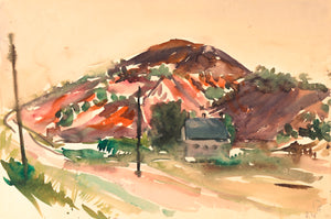 Abstracted Landscape Scene <br> 1946 Watercolor <br><br>#C1743